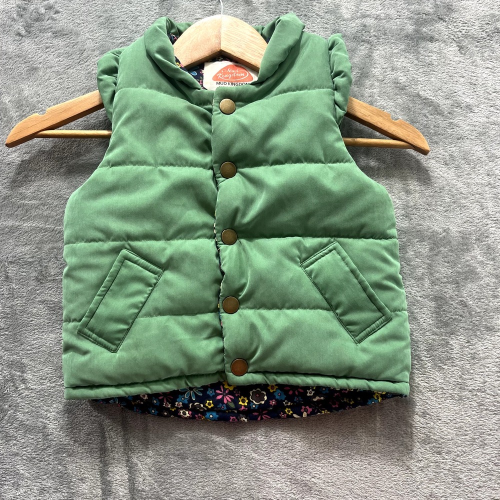 Mud Kingdom Kids 2T Puffy Vest Flutter Sleeves Green Flower Lining